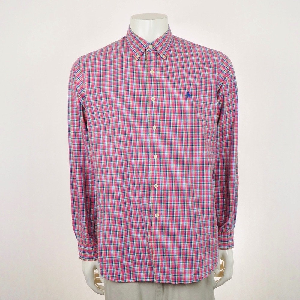 Polo Ralph Lauren Button Down Shirt Mens Sz XL Pink Plaid RL Pony Cotton Blend